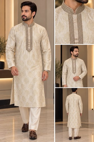 Golden beige kurta kameez - golden,