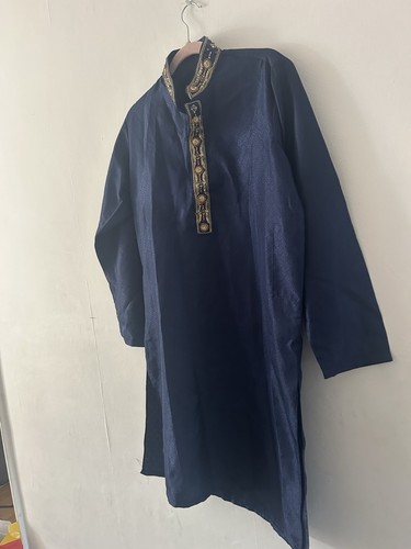 Men navy blue kurta tunic - ,