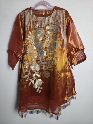 Ladies orange gold organza - orange,
