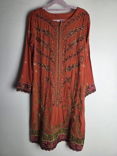 Orange embroidered kurta - embroidered, size