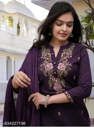 Women purple embroidered kurta - embroidered,